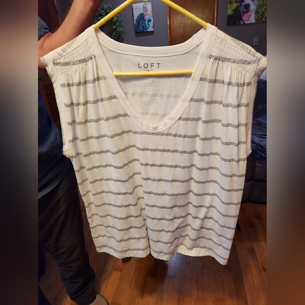 Loft grey and white stripe crop top